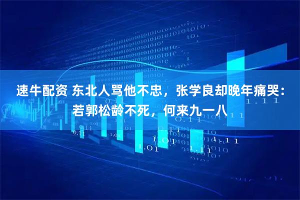 速牛配资 东北人骂他不忠，张学良却晚年痛哭：若郭松龄不死，何来九一八
