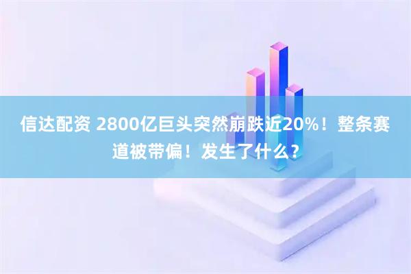 信达配资 2800亿巨头突然崩跌近20%！整条赛道被带偏！发生了什么？